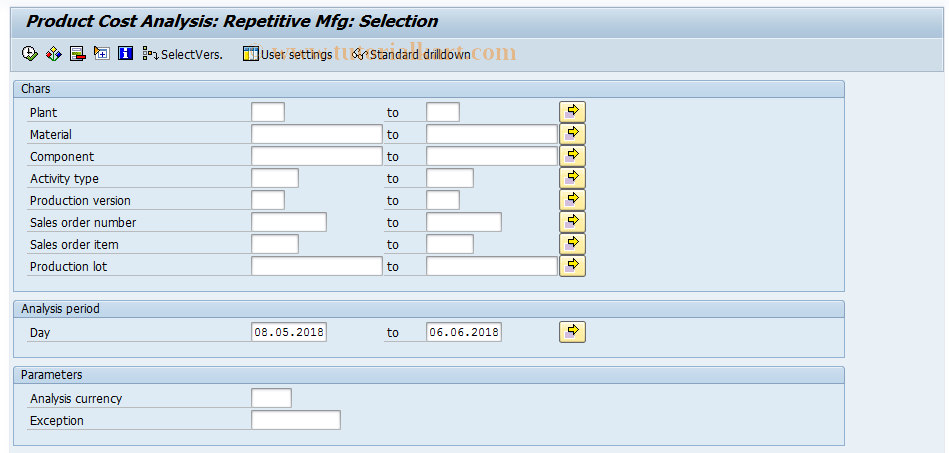 SAP TCode MCRJ -  Production Cost Analysis: Repetitive Mfg