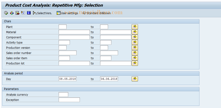 SAP TCode MCRK -  Production Cost Analysis: Repetitive Mfg