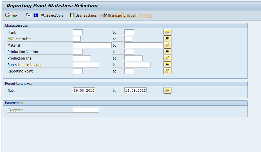 SAP TCode MCRM - Reporting Point Stats.: Selection
