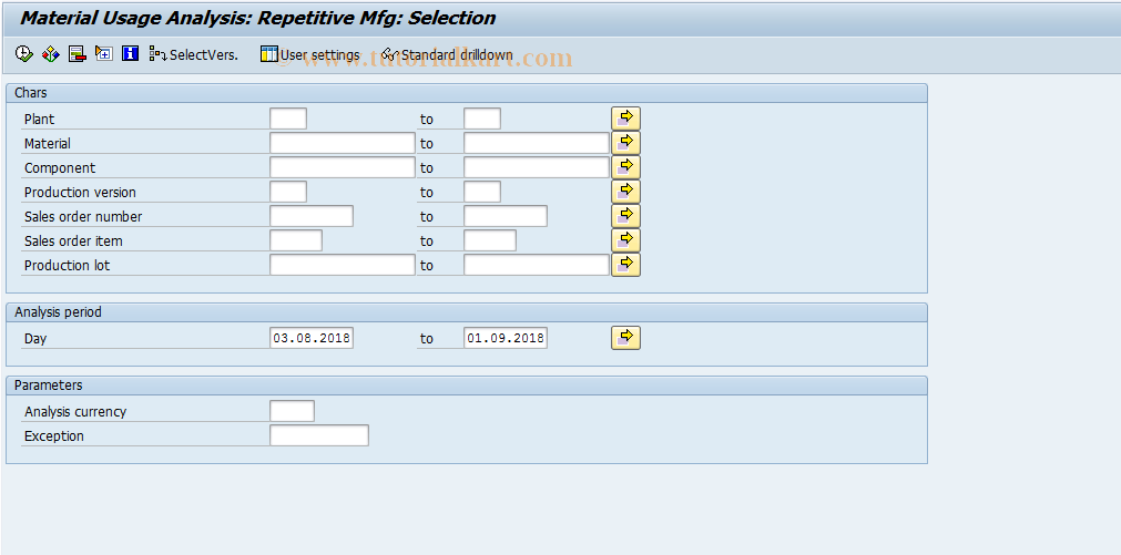 SAP TCode MCRO - Matl consumptn anal.: repetitive mfg