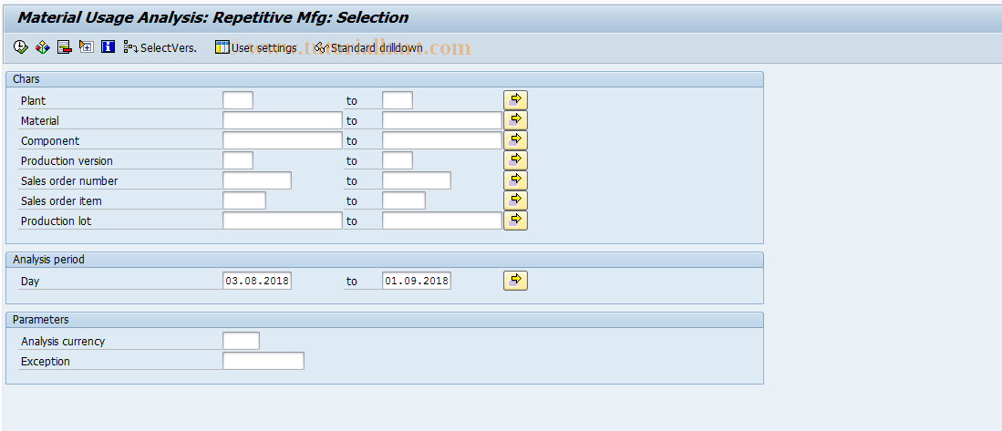 SAP TCode MCRP - Matl consumptn anal.: repetitive mfg