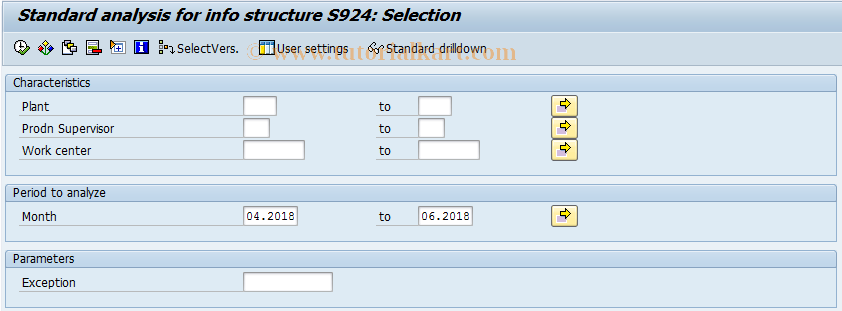 SAP TCode MCRQ - Call Standard Analyses: PP-IS