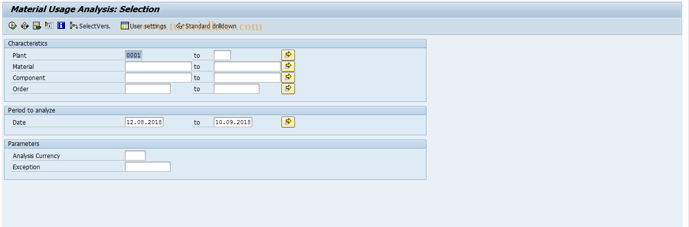 SAP TCode MCRX - PP-PI: Material Usage Analysis