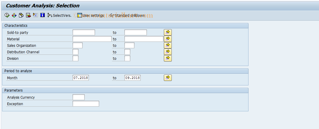 SAP TCode MCTA - SIS: Customer Analysis - Selection