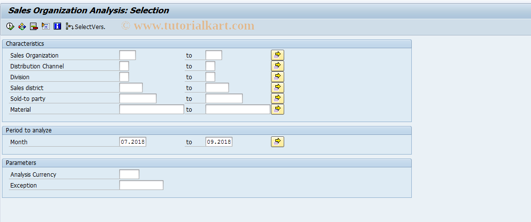 SAP TCode MCTE - SIS: Sales Organizational  Analysis - Selection