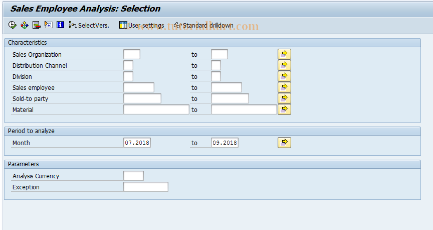 SAP TCode MCTI - SIS: Sales Empl. Analysis Selection