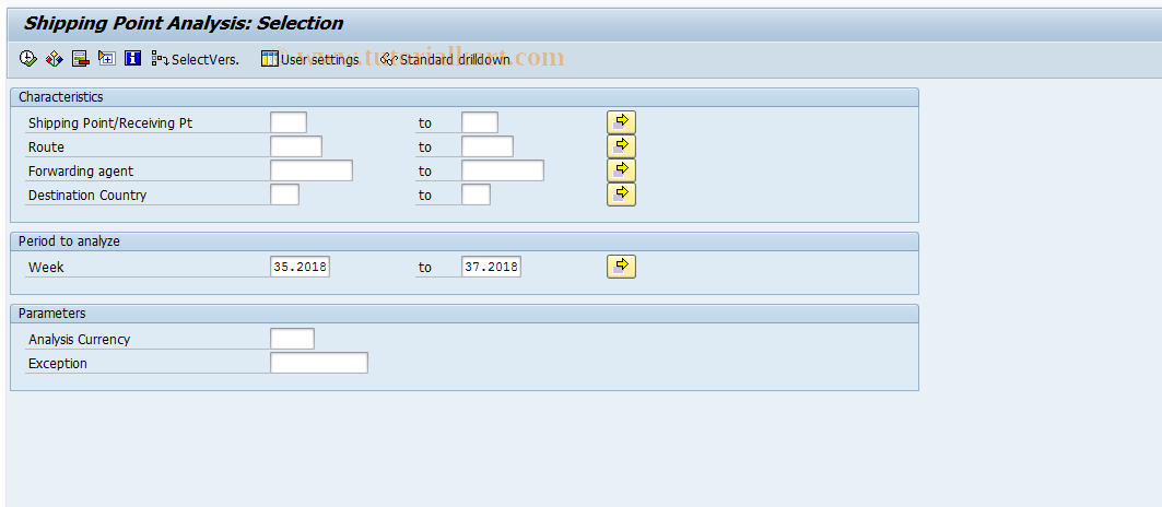 SAP TCode MCTK - SIS: Shipping Pt. Analysis Selection