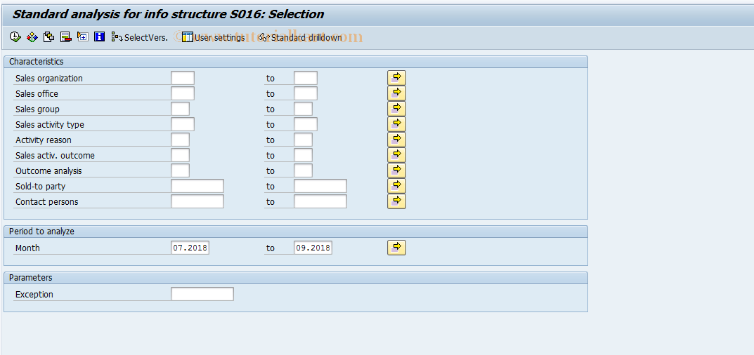 SAP TCode MCTV01 - SIS: Sales Activity - Selection