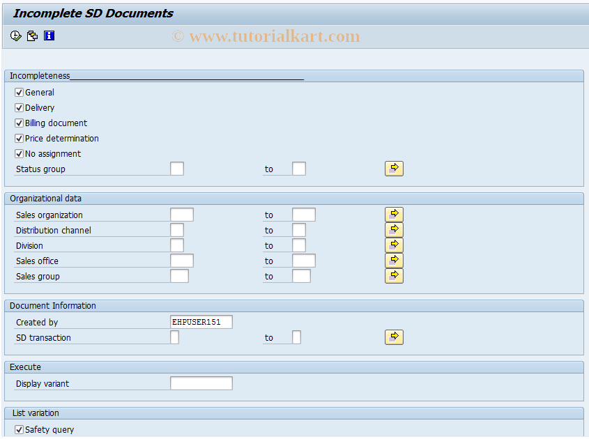 SAP TCode MCV9 - Call Up List of Incomplete Documents