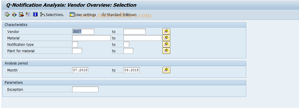SAP TCode MCVZ - QMIS: Ven. Analysis- Q Not. Overview