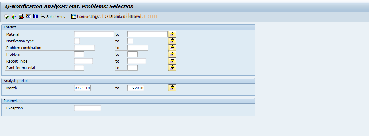 SAP TCode MCXP - QMIS: Material Analysis - Q Notif. Item