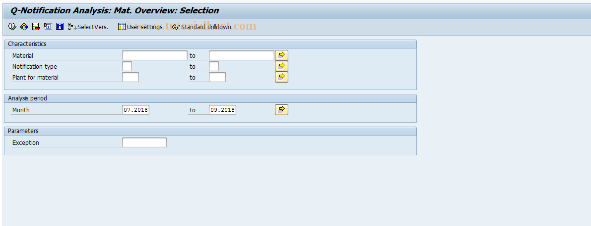 SAP TCode MCXV - QMIS: material analysis overview Q not.