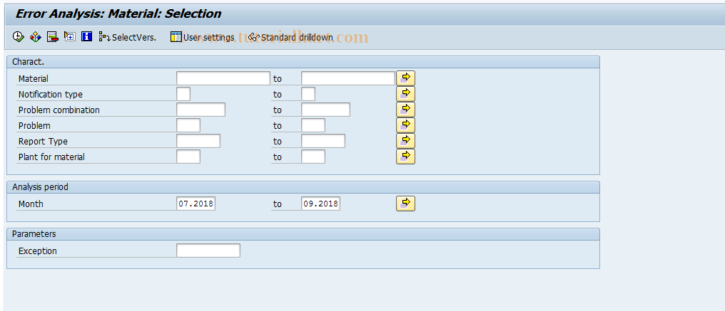 SAP TCode MCXX - QMIS: Material analysis defects