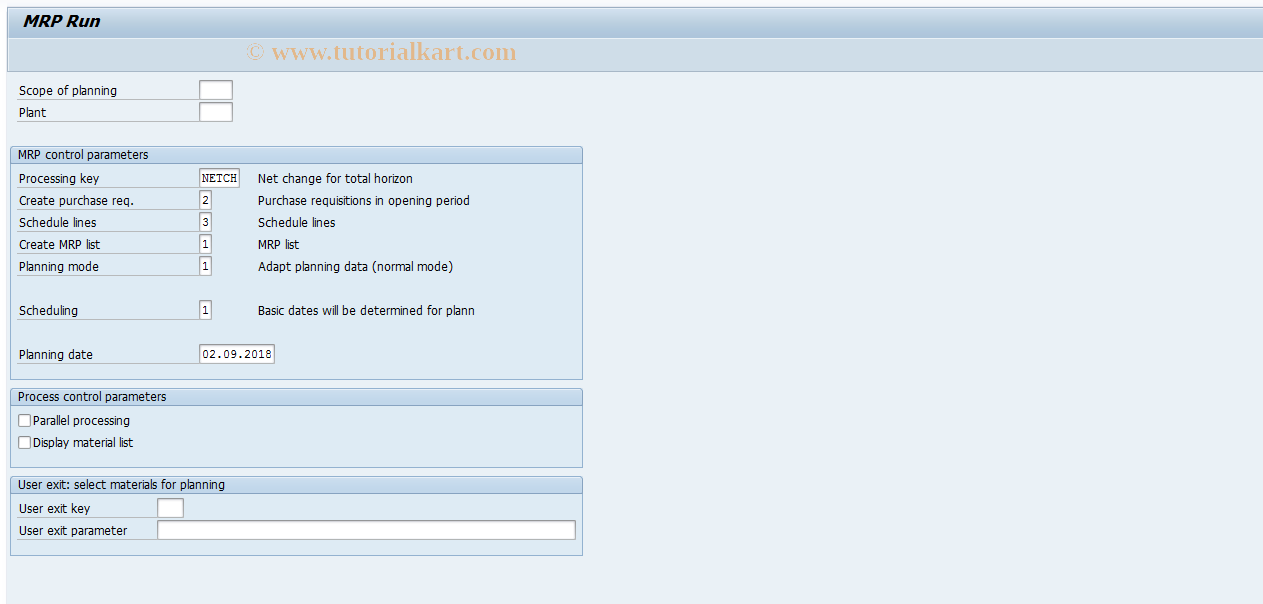 SAP TCode MD01 - MRP Run