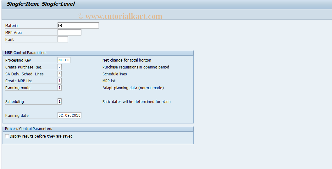 SAP TCode MD03 - MRP-Individual Planning-Single Level