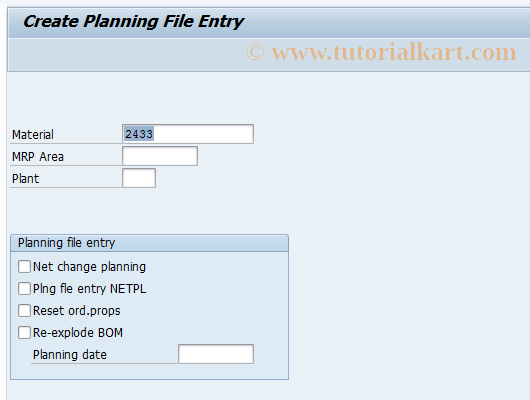 SAP TCode MD20 - Create Planning File Entry