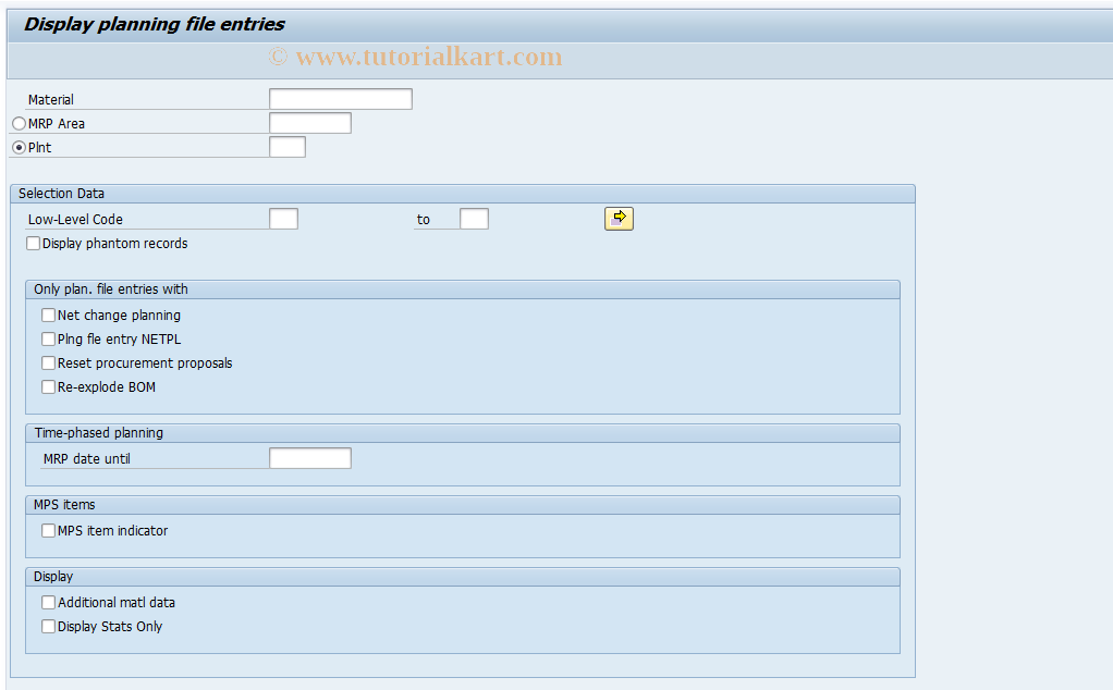 SAP TCode MD21 - Display Planning File Entry