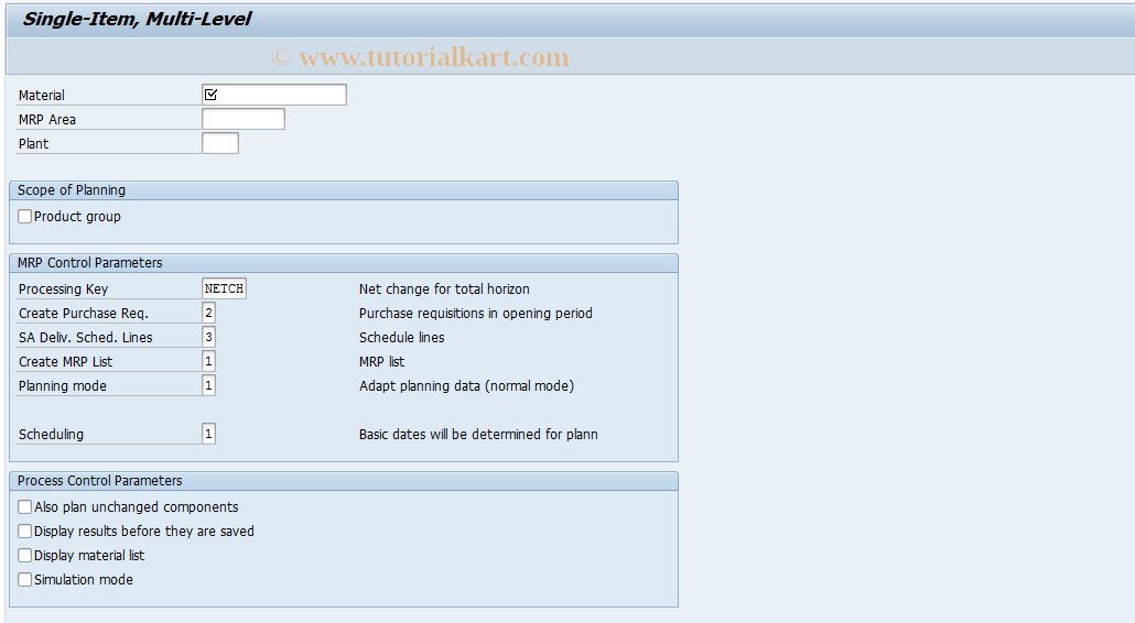 SAP TCode MD41 - MPS - Single-item, Multi-level -