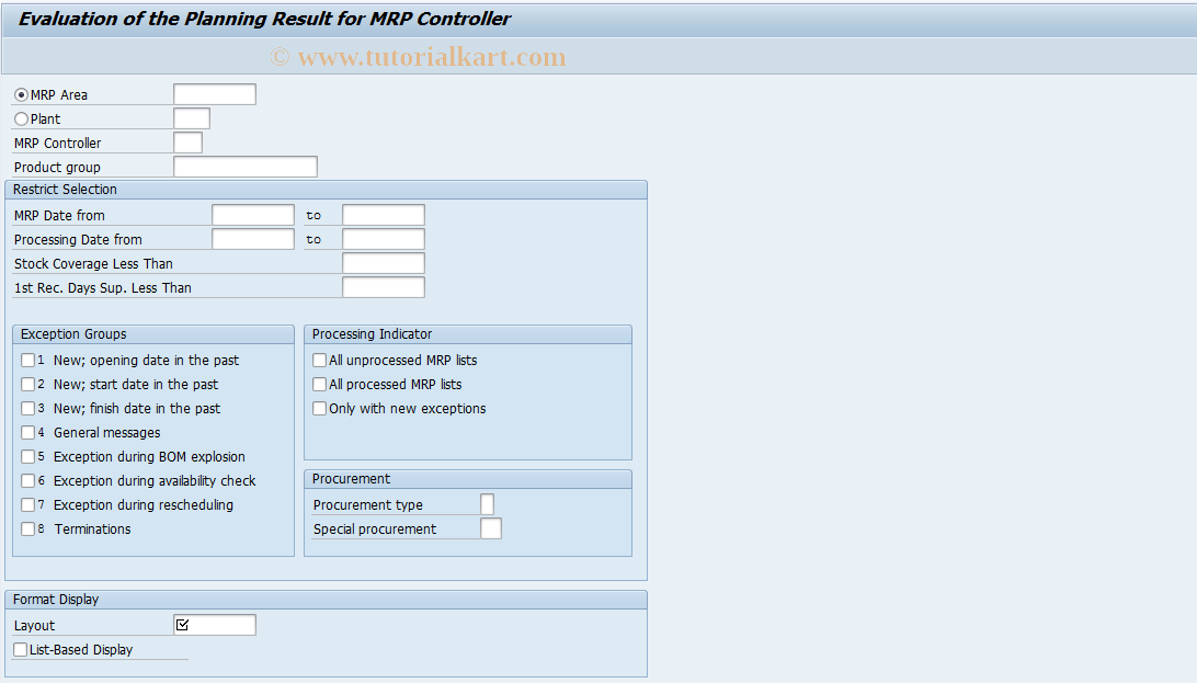 SAP TCode MD46 - Eval. MRP lists of MRP controller
