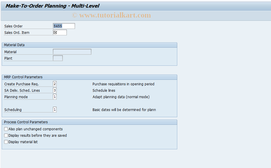 SAP TCode MD50 - Sales order planning