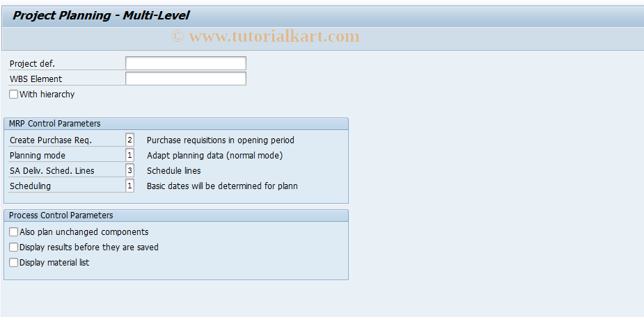 SAP TCode MD51 - Individual project planning