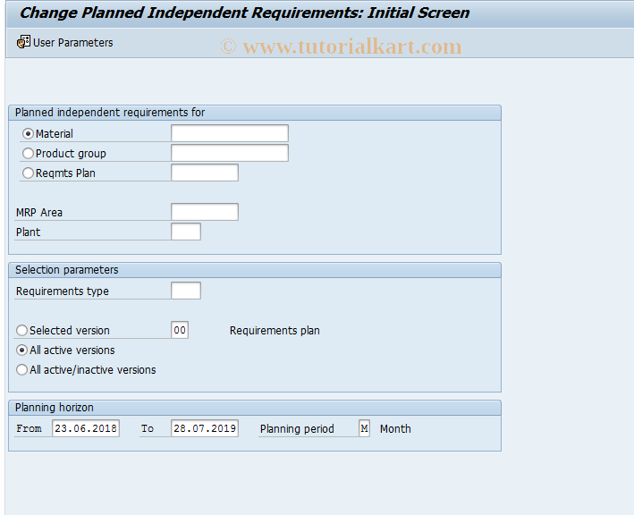 SAP TCode MD62 - Change Planned Independent Requirements
