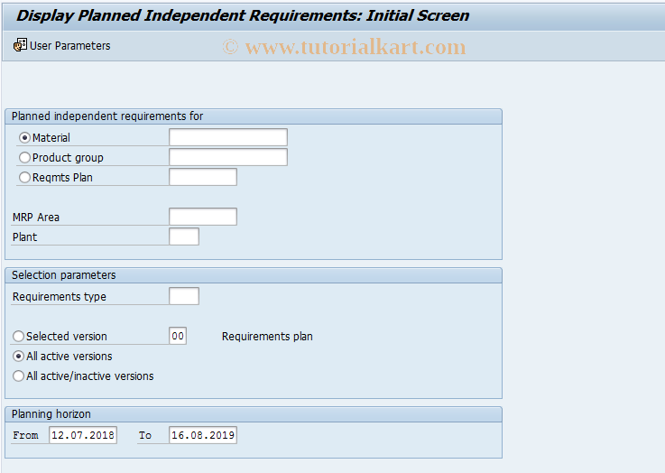 SAP TCode MD63 - Display Planned Independent Requirements
