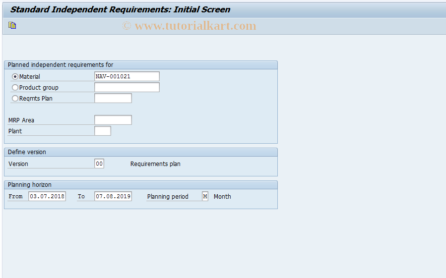 SAP TCode MD64 - Create Planned Independent Requirements