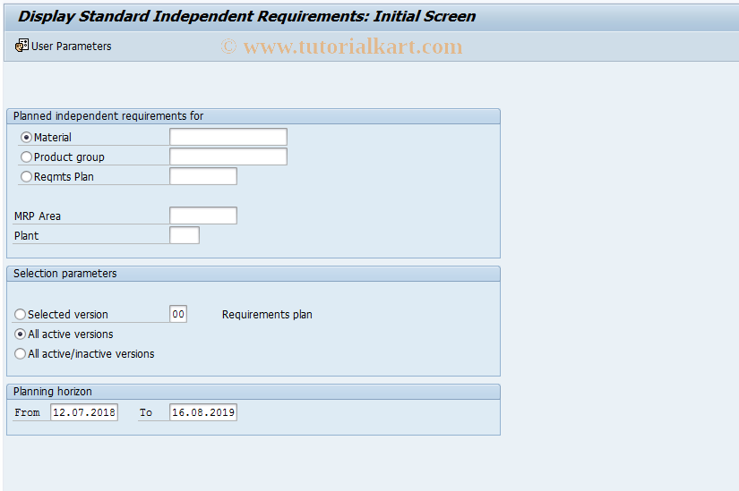 SAP TCode MD66 - Display Standard Independent Requirements