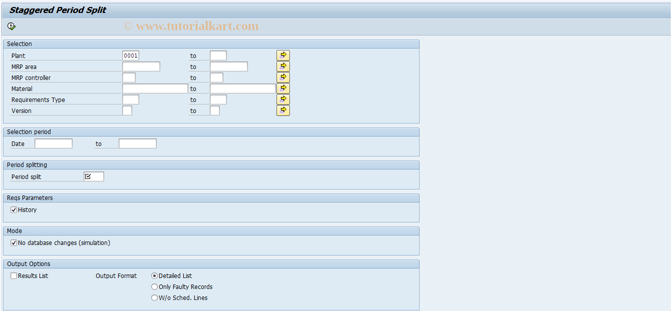 SAP TCode MD67 - Staggered Split