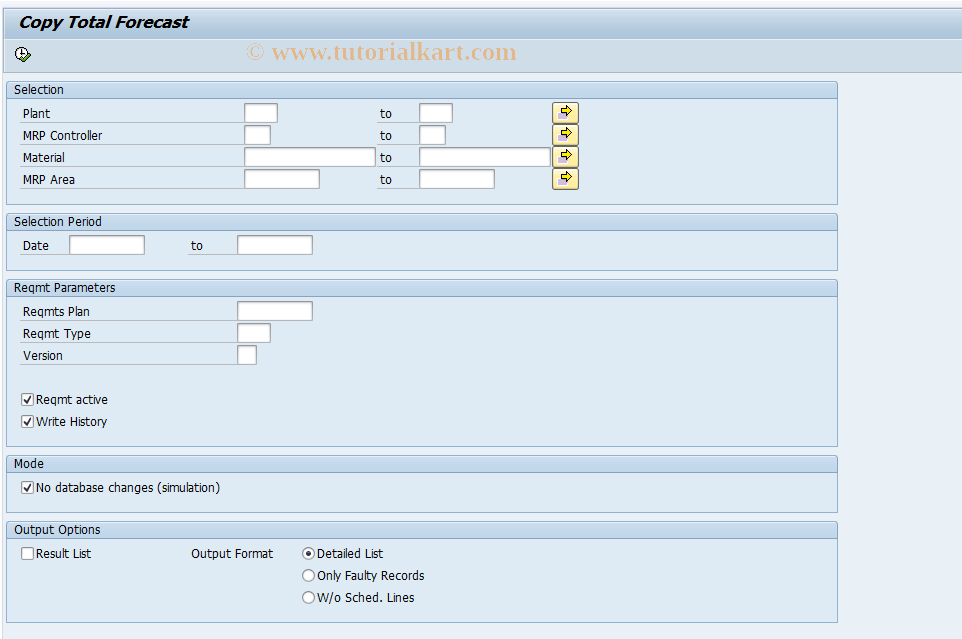 SAP TCode MD70 - Copy Total Forecast