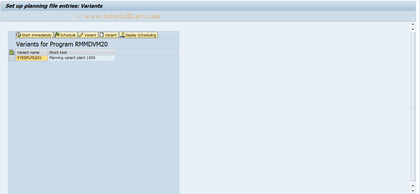 SAP TCode MDAB - Planning File - Set Up BATCH