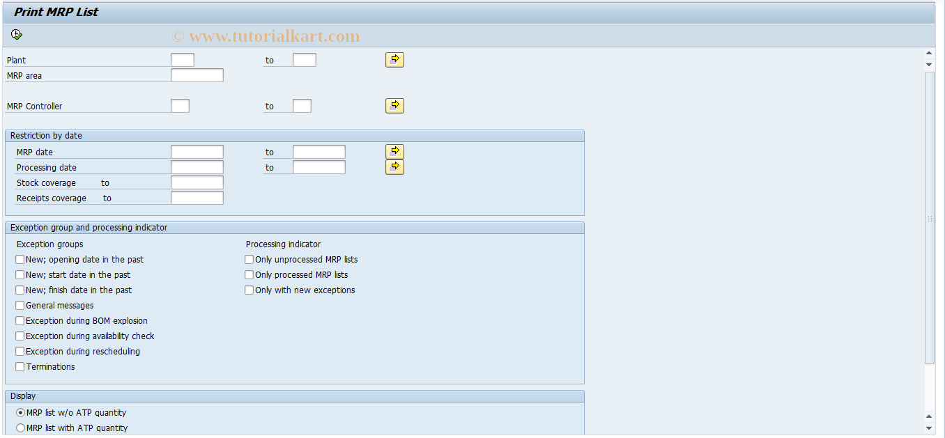 SAP TCode MDLD - Print MRP List