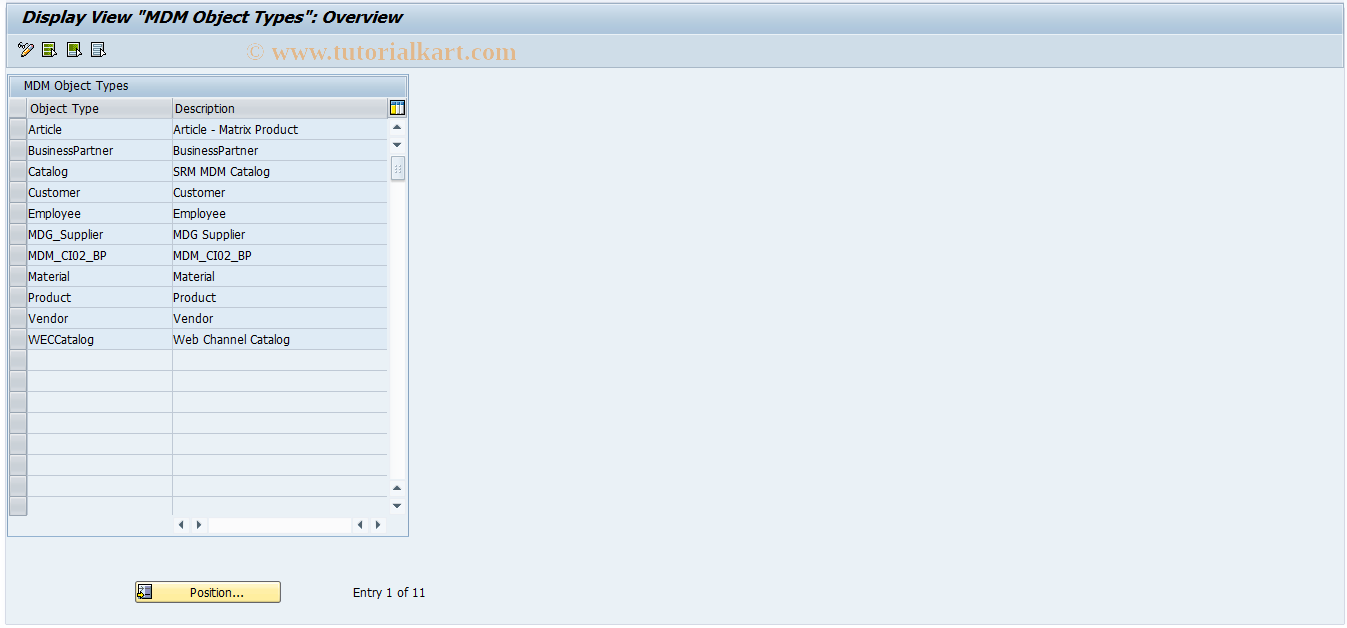 SAP TCode MDMGXMOBJ - Maintain Object Types