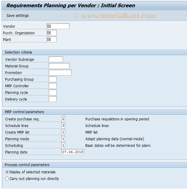 SAP TCode MDW1 - Access MRP control program