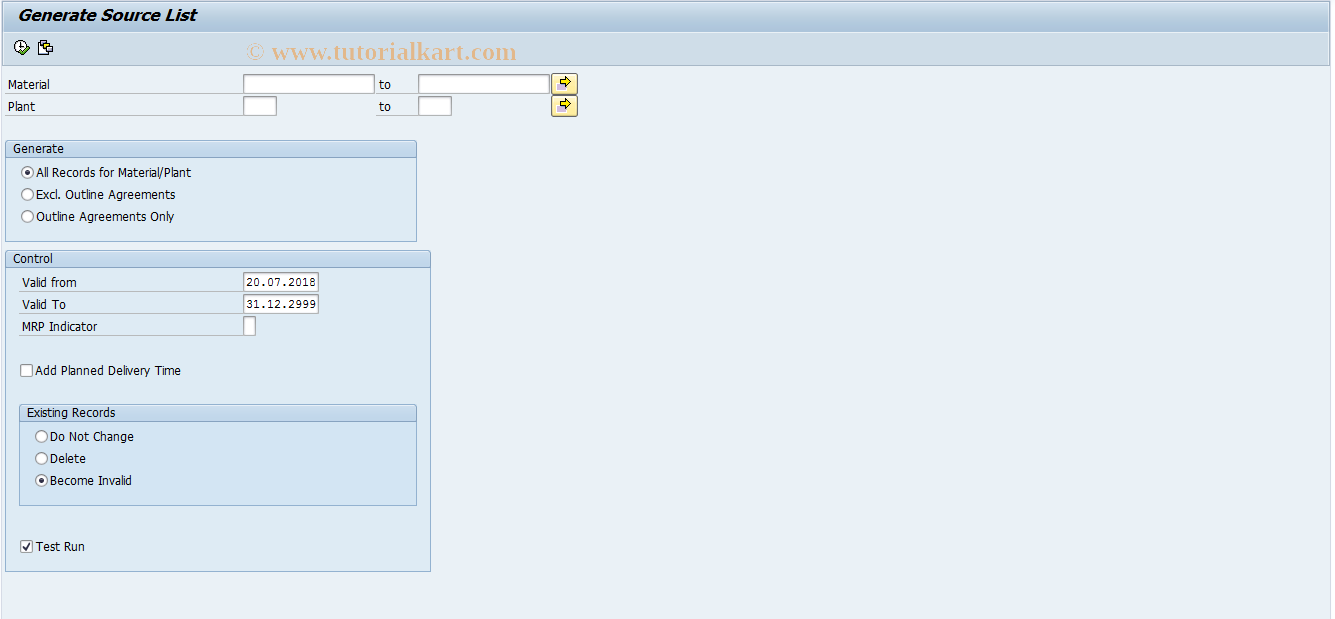 SAP TCode ME05 - Generate Source List