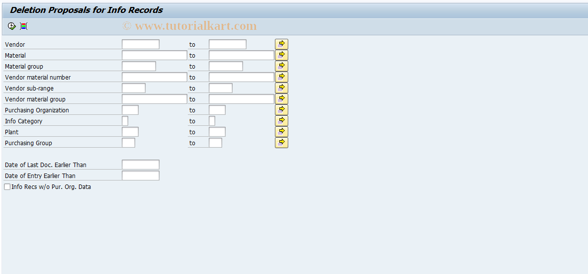 SAP TCode ME16 - Purchasing Info Recs. for Deletion