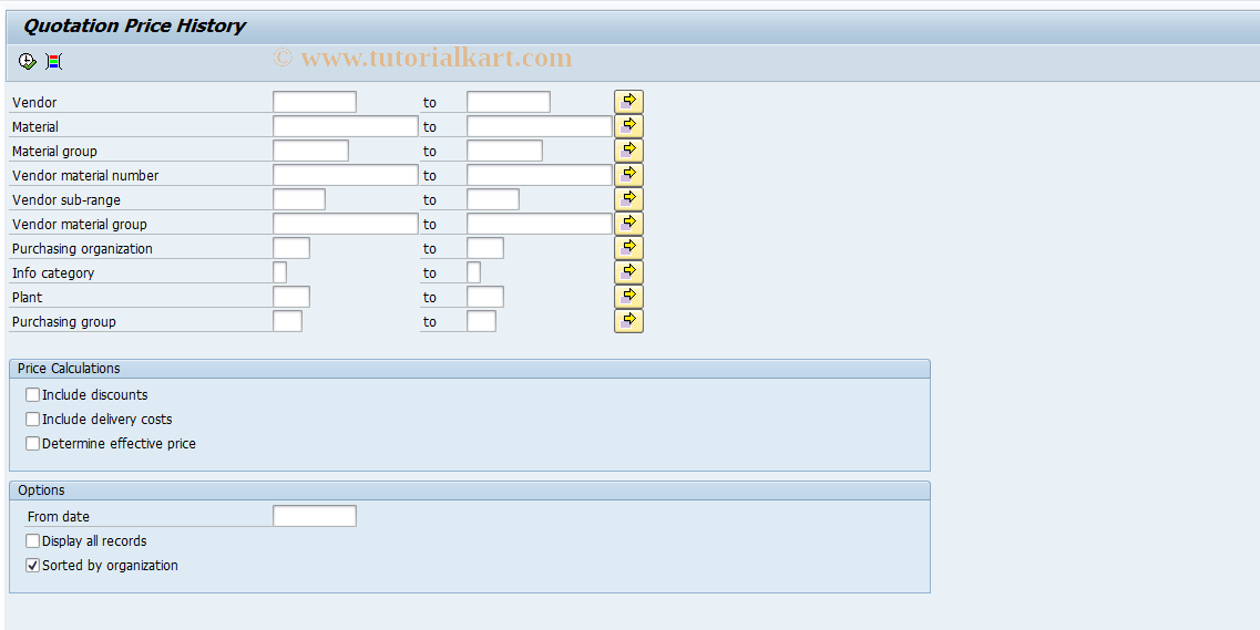 SAP TCode ME1E - Quotation Price History