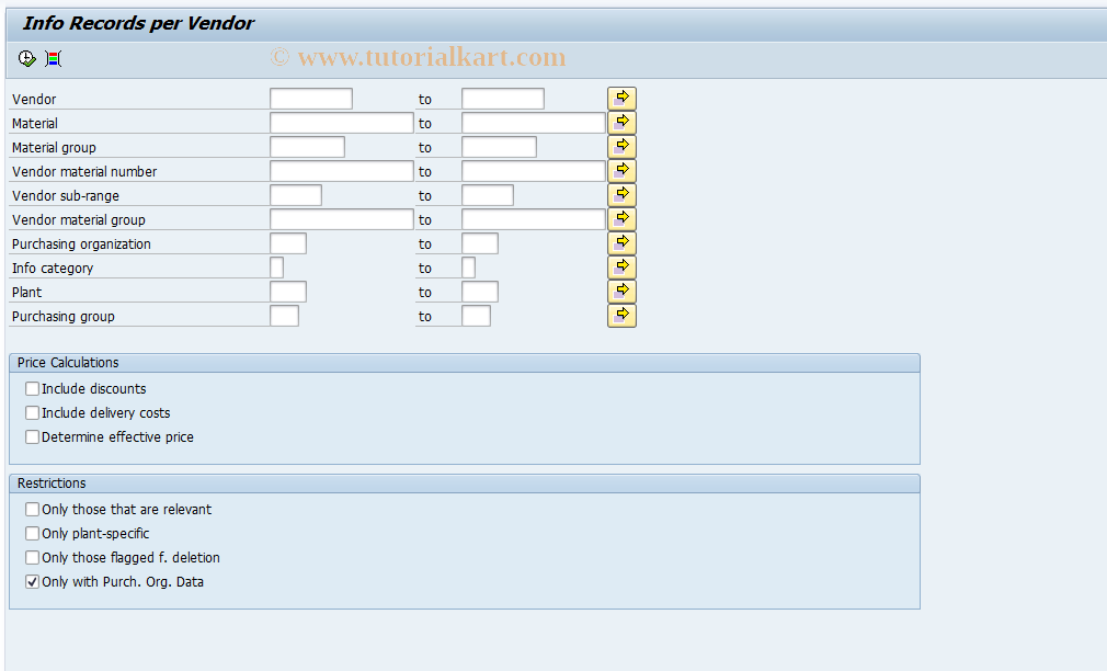 SAP TCode ME1L - Info Records per Vendor