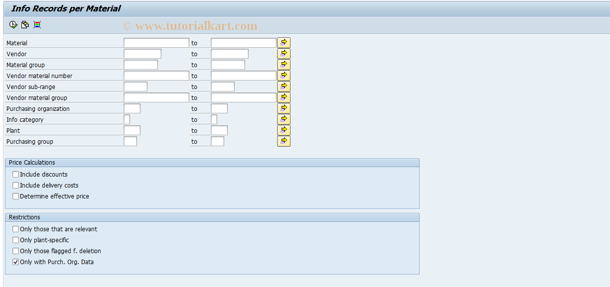 SAP TCode ME1M - Info Records per Material