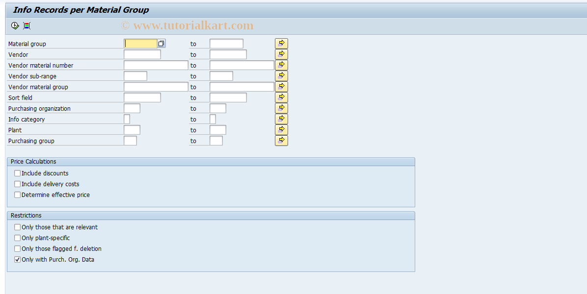 SAP TCode ME1W - Info Records per Material Group