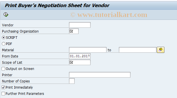 SAP TCode ME1X - Buyer's Negotiation Sheet for Vendor