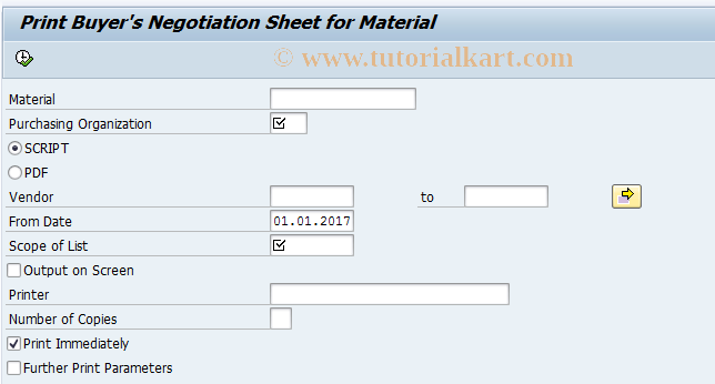 SAP TCode ME1Y - Buyer's Negotiat. Sheet for Material