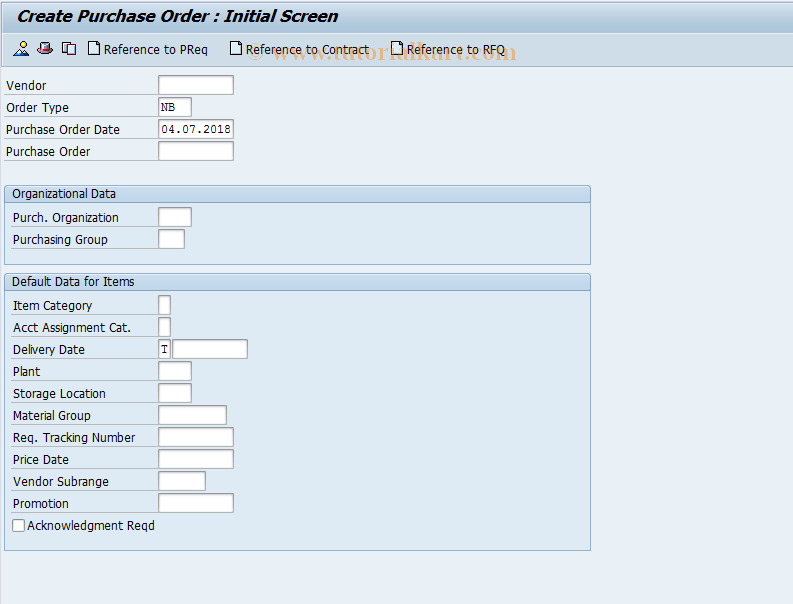 SAP TCode ME21 - Create Purchase Order