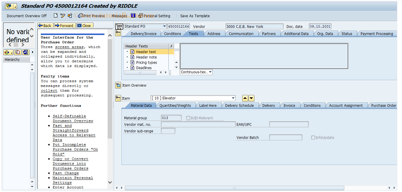 SAP TCode ME23N - Display Purchase Order