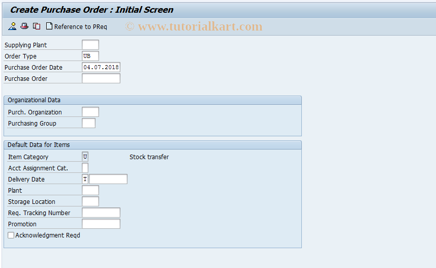 SAP TCode ME27 - Create Stock Transport Order