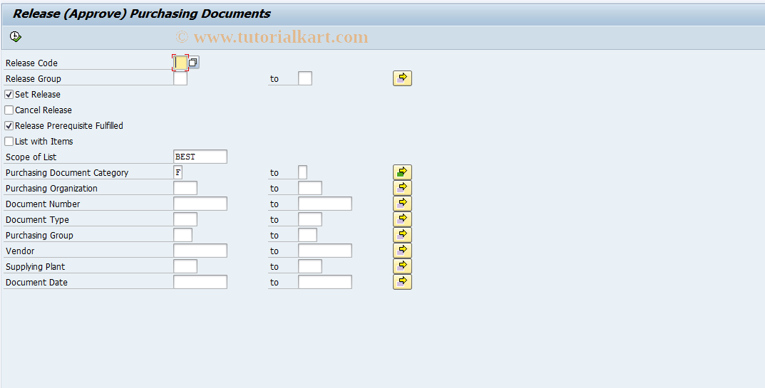 SAP TCode ME28 - Release Purchase Order