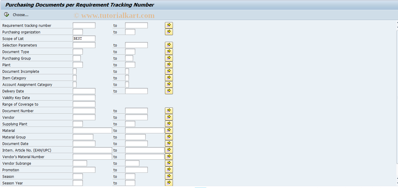 SAP TCode ME2B - POs by Requirement Tracking Number