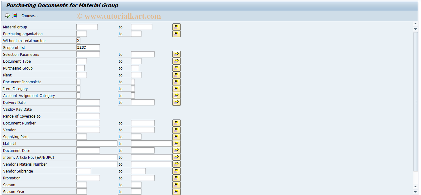 SAP TCode ME2C - Purchase Orders by Material Group