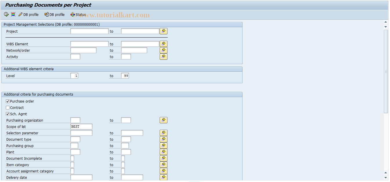 SAP TCode ME2J - Purchase Orders for Project